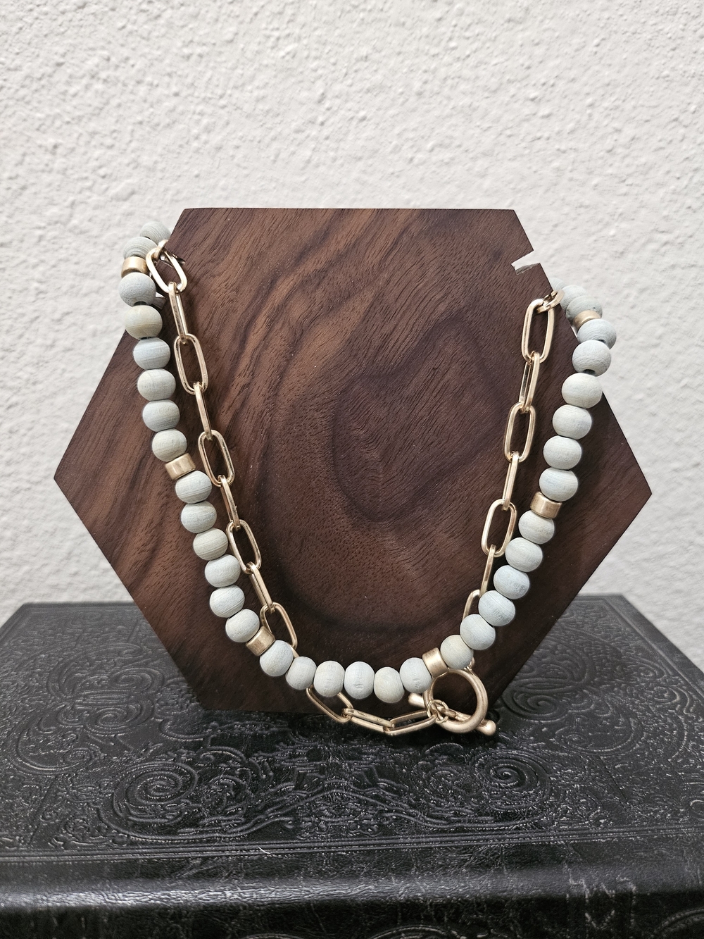 Wood Bead And Paperclip Necklace